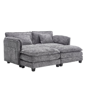 English Elm United Cozy Two-Seat Sofa With Chenille Fabric, Detachable Armrests, Footstools & Side Pockets W1568S00142-GIGA