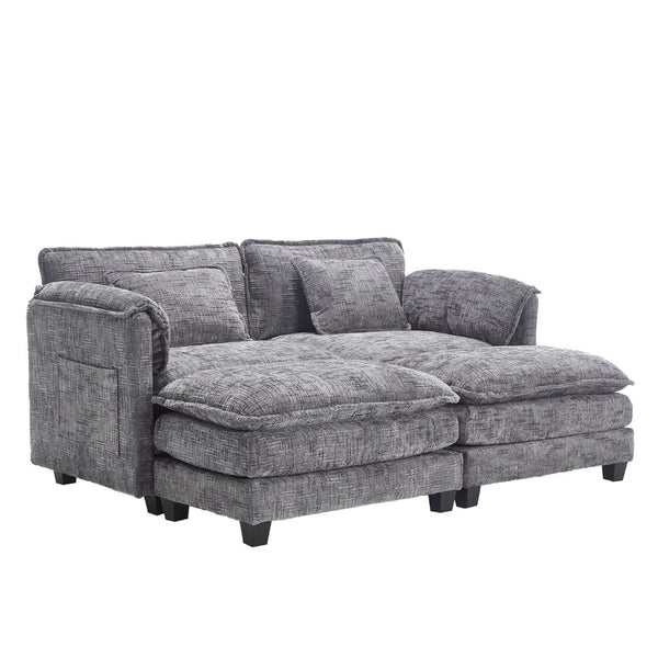 English Elm United Cozy Two-Seat Sofa With Chenille Fabric, Detachable Armrests, Footstools & Side Pockets W1568S00142-GIGA