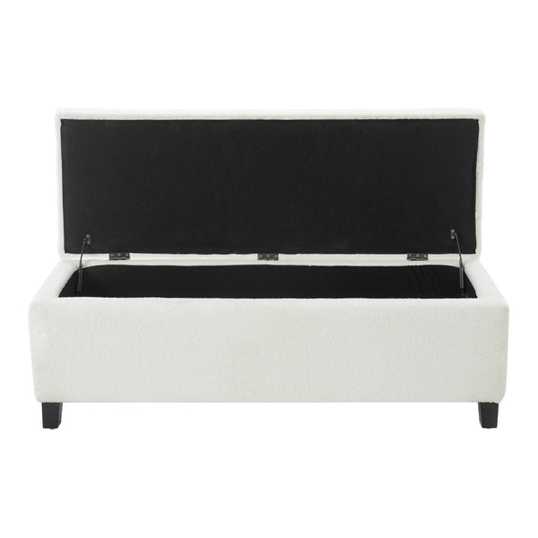 English Elm Ottoman Storage Bench Boucle Tufted Upholstered with Rubberwood Legs Bedroom Entryway N779P369512W
