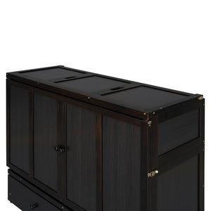 English Elm Full Size Wall Murphy Bed Cabinet with Storage Drawer and Built-in Usb Charging Espresso N708P205903P
