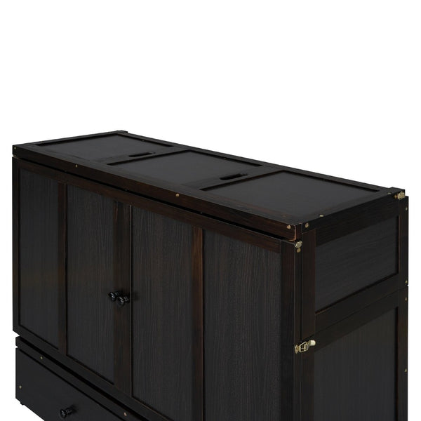 English Elm Full Size Wall Murphy Bed Cabinet with Storage Drawer and Built-in Usb Charging Espresso N708P205903P