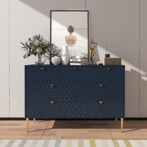 English Elm Modern Tapered Leg 7-Drawer Freestanding Cabinet with Gold Pulls and Heavy-Duty 120lb Drawers for Storage Blue 53.5 L x 18.5 W x 11.42 H T3609P352417
