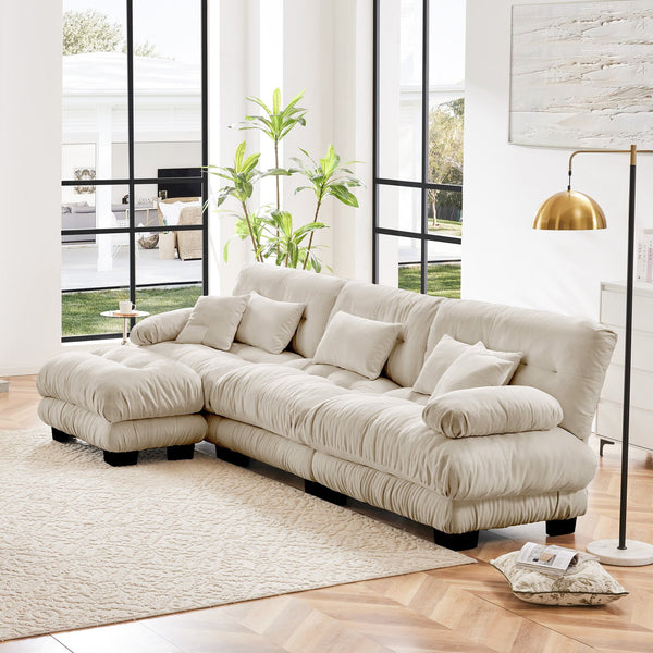 English Elm Luxury Modular Sectional Sofa Couch - Elegant Chenille L-Shaped Deep Seat With Convertible Ottoman W714S01029