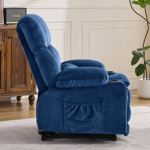 English Elm Dual Motor Large Power Lift Recliner Chair with Waist Kneading & Heat, Extended Footrest, USB Ports Blue W1521S00073