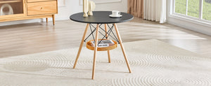 English Elm 31.5-inch Round Dining Table Solid Legs Woven Basket Storage Compact Modern Minimalist Black,Wood W1151P431132