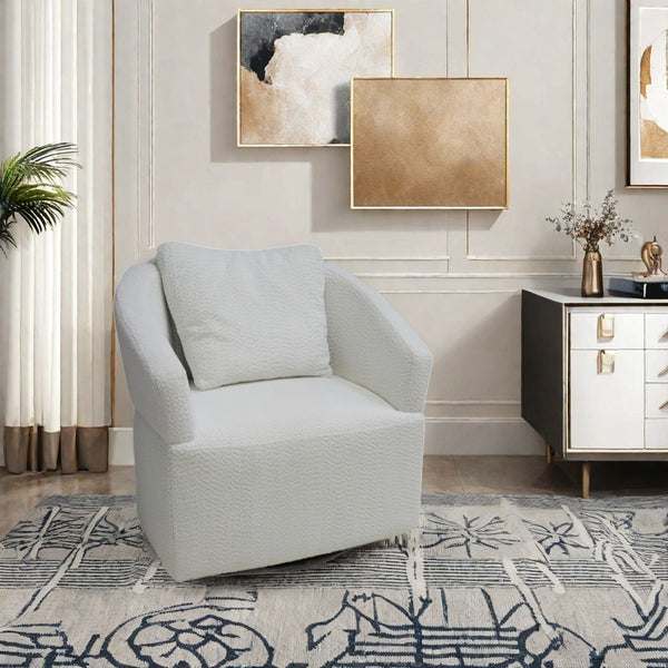 English Elm Modern 360 Degree Swivel Sofa Chair - Beige Velvet Accent, High-Back, Solid Wood Frame, 350lb Capacity W1183P254690