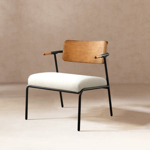 English Elm Jennifer Taylor Home - Kelvin Cream Upholstered Accent Arm Chair with Black Metal Frame, Mid-Back, Compact Comfort B2719P328582