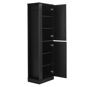 English Elm Tall Bathroom Storage Cabinet - Freestanding With Adjustable Shelves, Hooks & Modern Black Design N725P241834B-GIGA