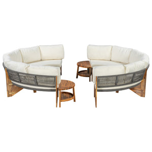 English Elm U_style Circular Patio Sofa Set Pp Rope Woven Steel Frame Acacia Wood Resort Lounge Beige WY000468AAA