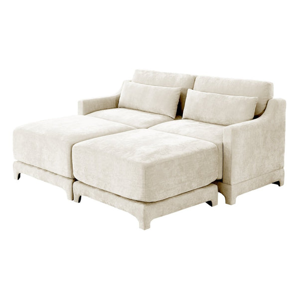 English Elm Two-Seater Sofa In Chic Beige Chenille With Ottomans & Lumbar Pillows For Ultimate Comfort & Style W714S01195-GIGA