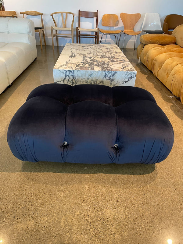 English Elm Bubble Midnight Blue Velvet Sofa Ottoman with Layered Foam Comfort, Solid Wood Legs & Carabiners B353P348944
