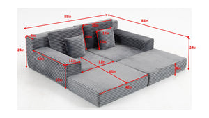 English Elm Double Cloud Plush Chaise Lounge Sofa Bed with Deep Seat, No Assembly, Ultra-Soft Corduroy Comfort Black W794S00004