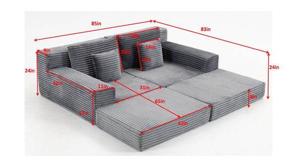 English Elm Double Cloud Plush Chaise Lounge Sofa Bed with Deep Seat, No Assembly, Ultra-Soft Corduroy Comfort Black W794S00004