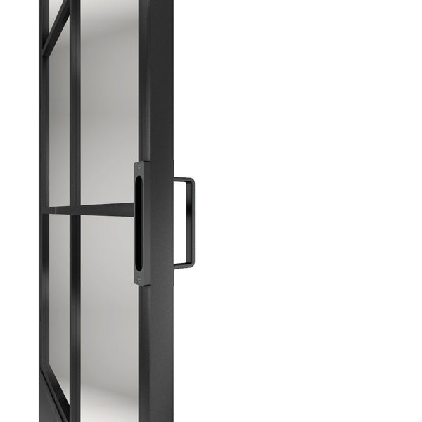 English Elm 30 in Matte Black Steel Sliding Barn Door Frosted Glass Privacy Panel with Hardware B2763P483215