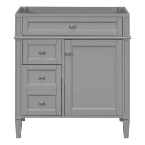 English Elm 30'' Modern Bathroom Vanity Cabinet with Roman Legs, 3 Drawers, Adjustable Shelf, Tip-Out Drawer, Durable MDF/Solid Wood Gray N710P236988E