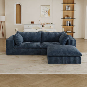 English Elm 39.8" Cloud Modular Sofa Plush Corduroy Deep Seat Feather Fill Living Room Couch Blue W2824S00191