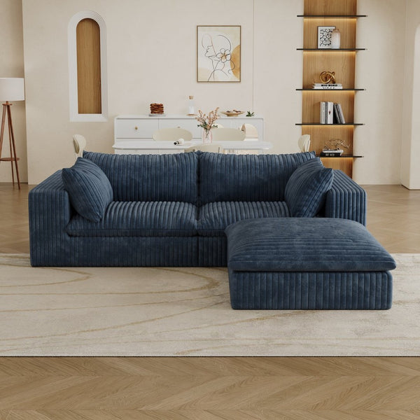 English Elm 39.8" Cloud Modular Sofa Plush Corduroy Deep Seat Feather Fill Living Room Couch Blue W2824S00191