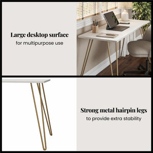English Elm Owen Industrial Writing Desk with Hairpin Legs for Small Apartments and Home Offices B2733P417364