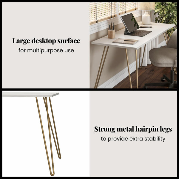 English Elm Owen Industrial Writing Desk with Hairpin Legs for Small Apartments and Home Offices B2733P417364