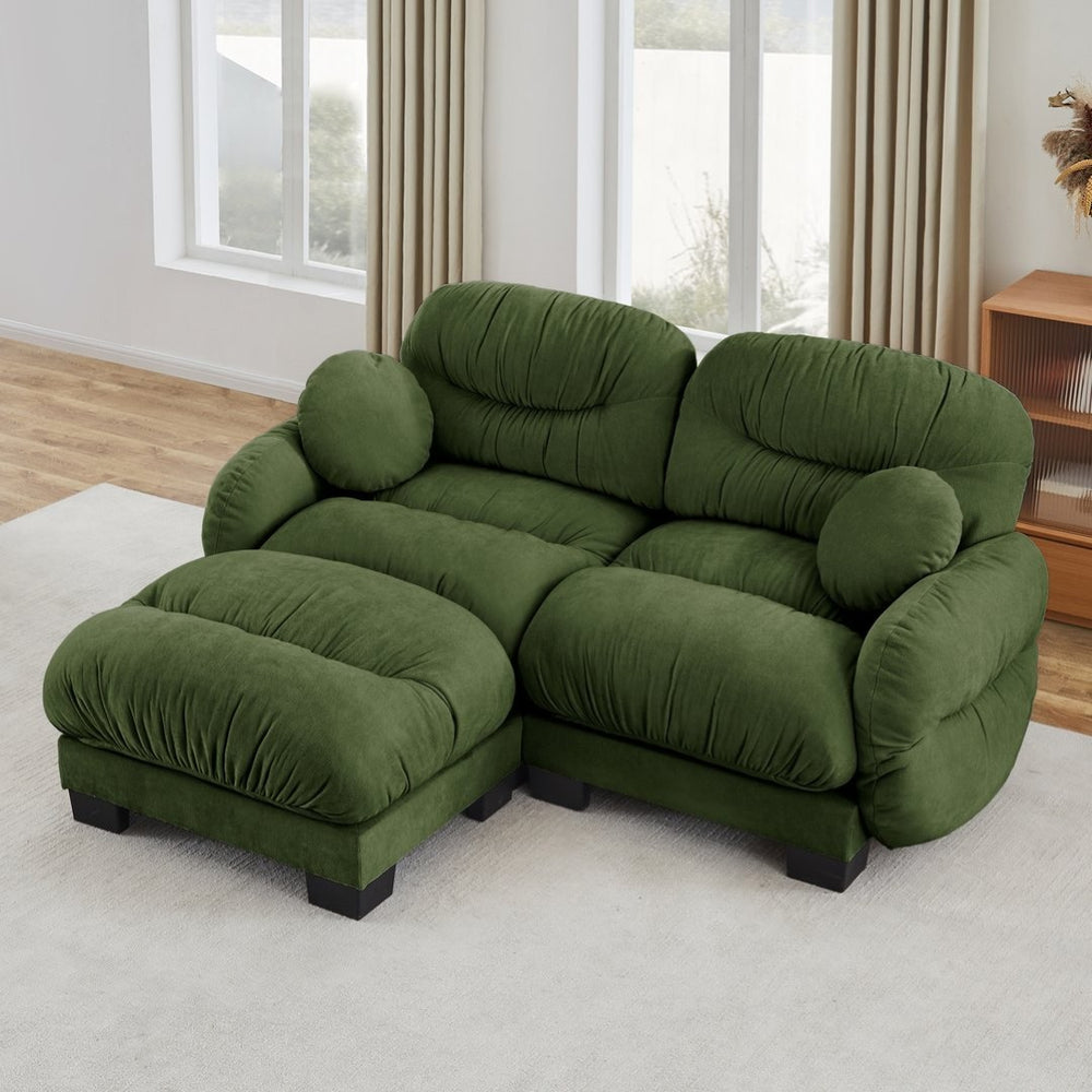 English Elm Pleated Chenille Sectional Sofa with Ottoman Ergonomic Foam Curved Armrests Living Room Green W5656S00047