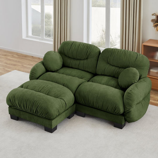 English Elm Pleated Chenille Sectional Sofa with Ottoman Ergonomic Foam Curved Armrests Living Room Green W5656S00047