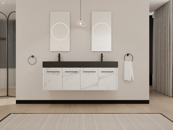 English Elm 60 Inch Wall-Mounted Bathroom Vanity With Double Black Resin Sink – Modern, Durable & Stylish Design W999S00255