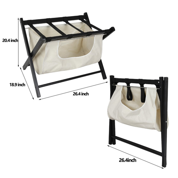 English Elm Hofitlead Rubberwood Folding Luggage Rack with Two Tier Shelf for Guest Rooms D45284654