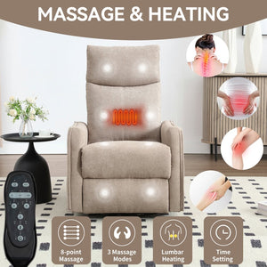 English Elm Heat Massage Rocker Recliner with Swivel Base and Vibrating Nodes for Living Room W1803P251886