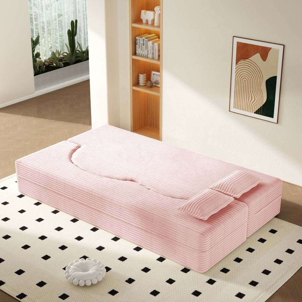 English Elm Modern Corduroy Floor Sofa Foldable Twin Sleeper Foam Filled for Dorms and Playrooms Baby Pink W1885P446611