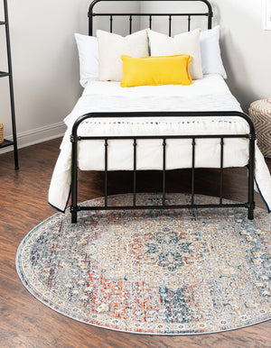 Unique Loom Newport Elms Machine Made Medallion Rug Multi, Blue/Gray/Ivory/Light Blue/Light Brown/Rust Red/Terracotta 7' 1" x 7' 1"