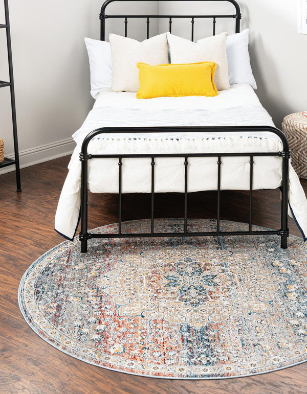 Unique Loom Newport Elms Machine Made Medallion Rug Multi, Blue/Gray/Ivory/Light Blue/Light Brown/Rust Red/Terracotta 7' 1" x 7' 1"