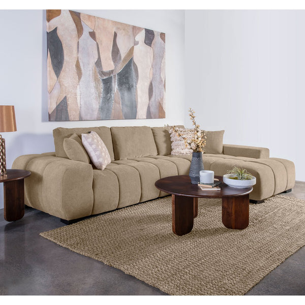 English Elm Plather Luxe Upholstered Sectional with Right Chaise, Grid-Tufted Reversible Cushions & Sturdy Block Legs Camel B062S01355