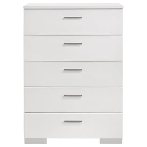 English Elm Dulcey White High Gloss 5-Piece Queen Bedroom Set With Led Headboard & Ample Storage Solutions B062S01335