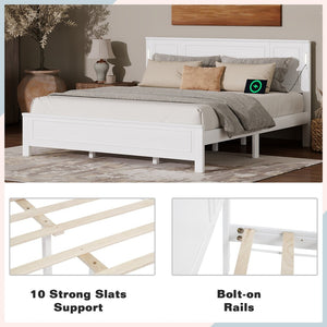 English Elm King Pine Wood Platform Bed with Led Lighting Usb Charging Tall Panel Headboard White W504S00274