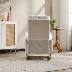 English Elm Modern Upholstered Glider Rocker with Teddy Fabric High Back and Rubberwood Base White W3723P409074