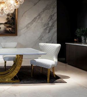 English Elm Glam 2Pc Side Chair Set - Chic White Upholstered Chairs With Gold Legs & Diamond Tufted Backrests B2741P406811