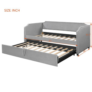 English Elm Twin Velvet Upholstered Daybed with Pop up Trundle for Guest or Kids Rooms Gray SF000197AAE