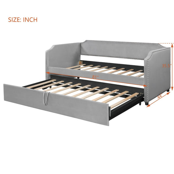 English Elm Twin Velvet Upholstered Daybed with Pop up Trundle for Guest or Kids Rooms Gray SF000197AAE