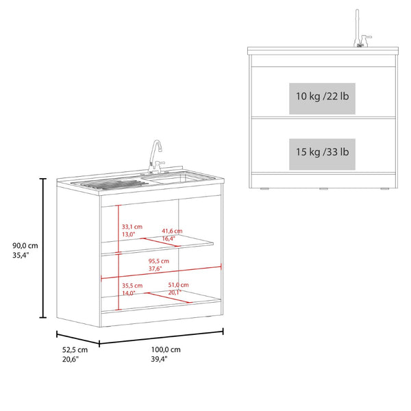 English Elm Utility Sink Base Cabinet with Two Doors Shelved Storage White Oak Laundry Room B097S00257