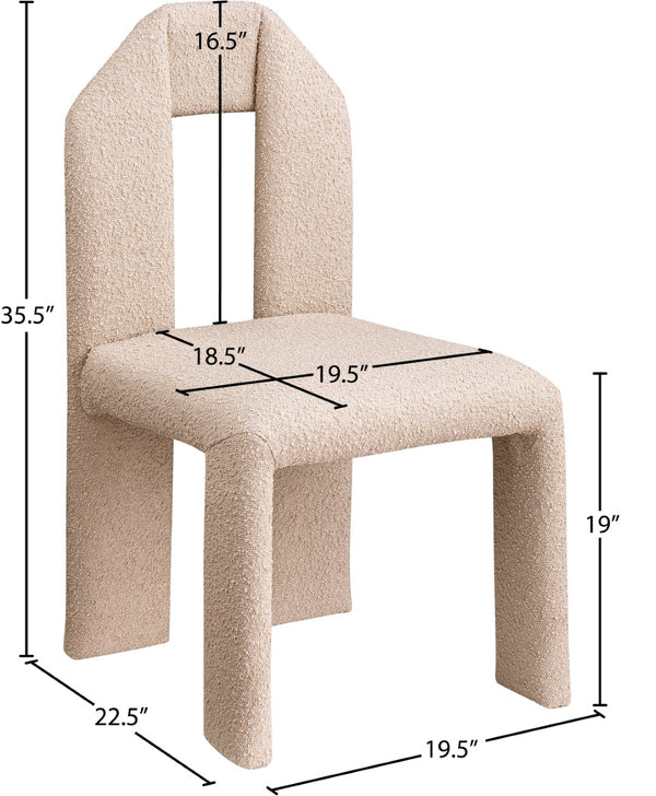 Meridian Furniture Bennett Upholstered Dining Chair with Geometric Silhouette and Ergonomic Seat for Modern Rooms Beige Boucle Fabric 997Beige-C