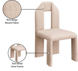 Meridian Furniture Bennett Upholstered Dining Chair with Geometric Silhouette and Ergonomic Seat for Modern Rooms Beige Boucle Fabric 997Beige-C