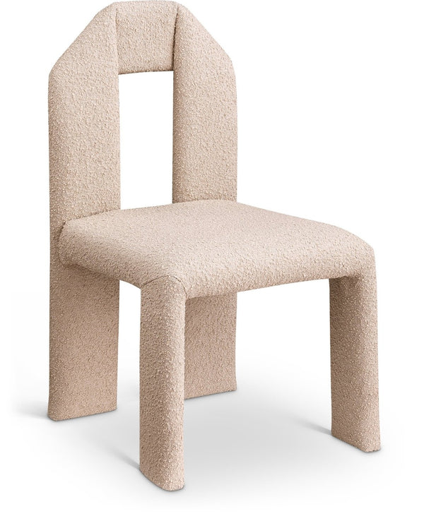 Meridian Furniture Bennett Upholstered Dining Chair with Geometric Silhouette and Ergonomic Seat for Modern Rooms Beige Boucle Fabric 997Beige-C
