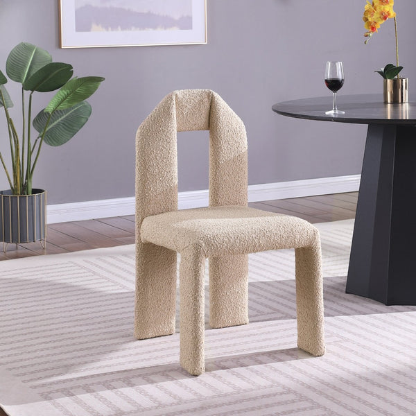 Meridian Furniture Bennett Upholstered Dining Chair with Geometric Silhouette and Ergonomic Seat for Modern Rooms Beige Boucle Fabric 997Beige-C
