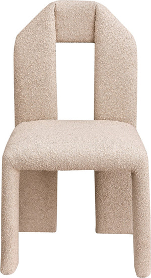 Meridian Furniture Bennett Upholstered Dining Chair with Geometric Silhouette and Ergonomic Seat for Modern Rooms Beige Boucle Fabric 997Beige-C