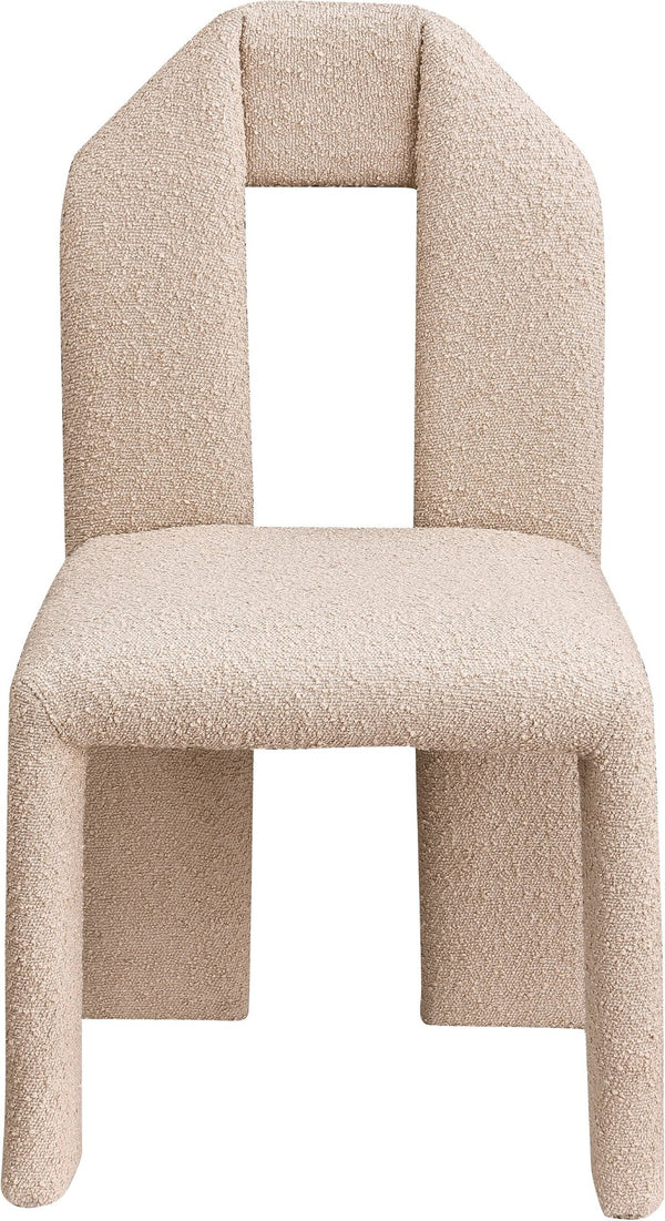 Meridian Furniture Bennett Upholstered Dining Chair with Geometric Silhouette and Ergonomic Seat for Modern Rooms Beige Boucle Fabric 997Beige-C