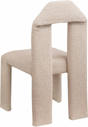 Meridian Furniture Bennett Upholstered Dining Chair with Geometric Silhouette and Ergonomic Seat for Modern Rooms Beige Boucle Fabric 997Beige-C