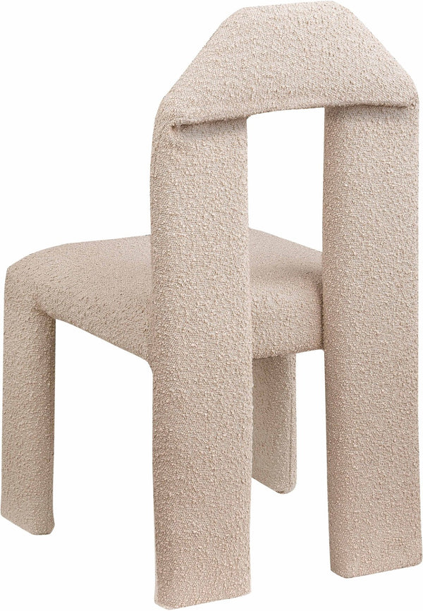 Meridian Furniture Bennett Upholstered Dining Chair with Geometric Silhouette and Ergonomic Seat for Modern Rooms Beige Boucle Fabric 997Beige-C