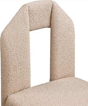 Meridian Furniture Bennett Upholstered Dining Chair with Geometric Silhouette and Ergonomic Seat for Modern Rooms Beige Boucle Fabric 997Beige-C