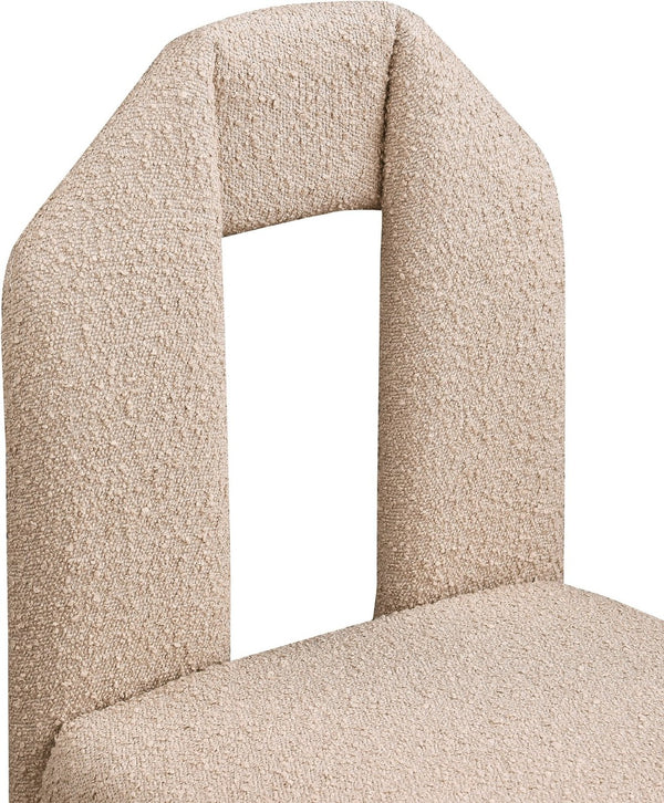 Meridian Furniture Bennett Upholstered Dining Chair with Geometric Silhouette and Ergonomic Seat for Modern Rooms Beige Boucle Fabric 997Beige-C