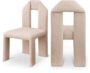 Meridian Furniture Bennett Upholstered Dining Chair with Geometric Silhouette and Ergonomic Seat for Modern Rooms Beige Boucle Fabric 997Beige-C